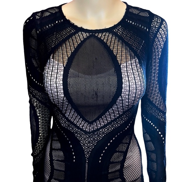BOU BOU Boutique - Black Lace Nude Illusion Long SleevesBodycon Dress- Small - Picture 5 of 7